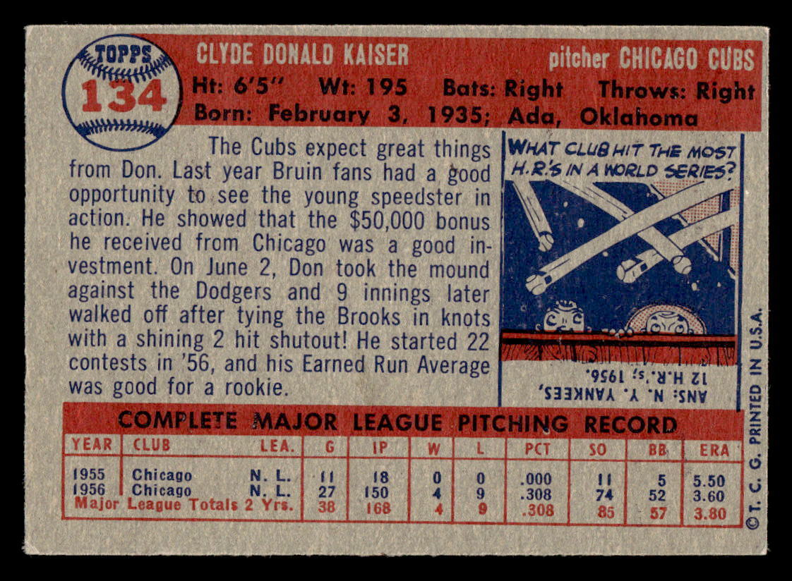 1957 Topps Don Kaiser Chicago Cubs #134 EX XX6070