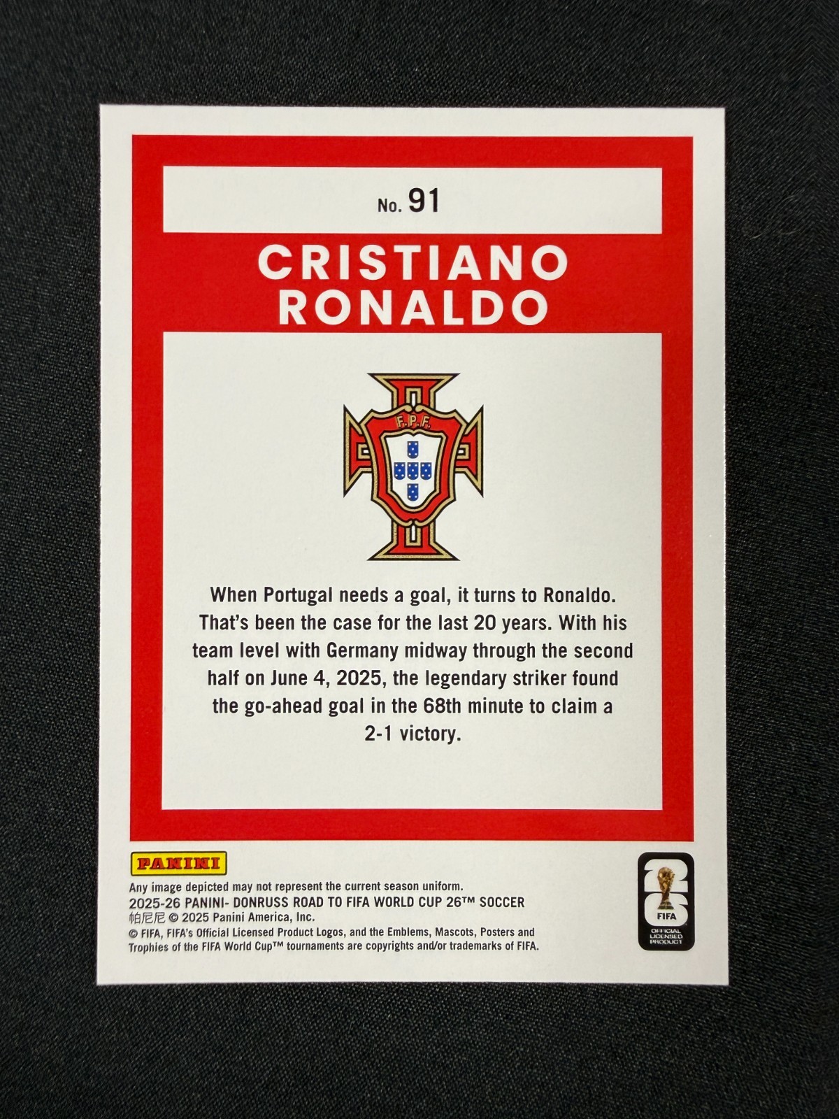2025-26 Donruss Soccer Road To FIFA World Cup – #91 Cristiano Ronaldo, Portugal