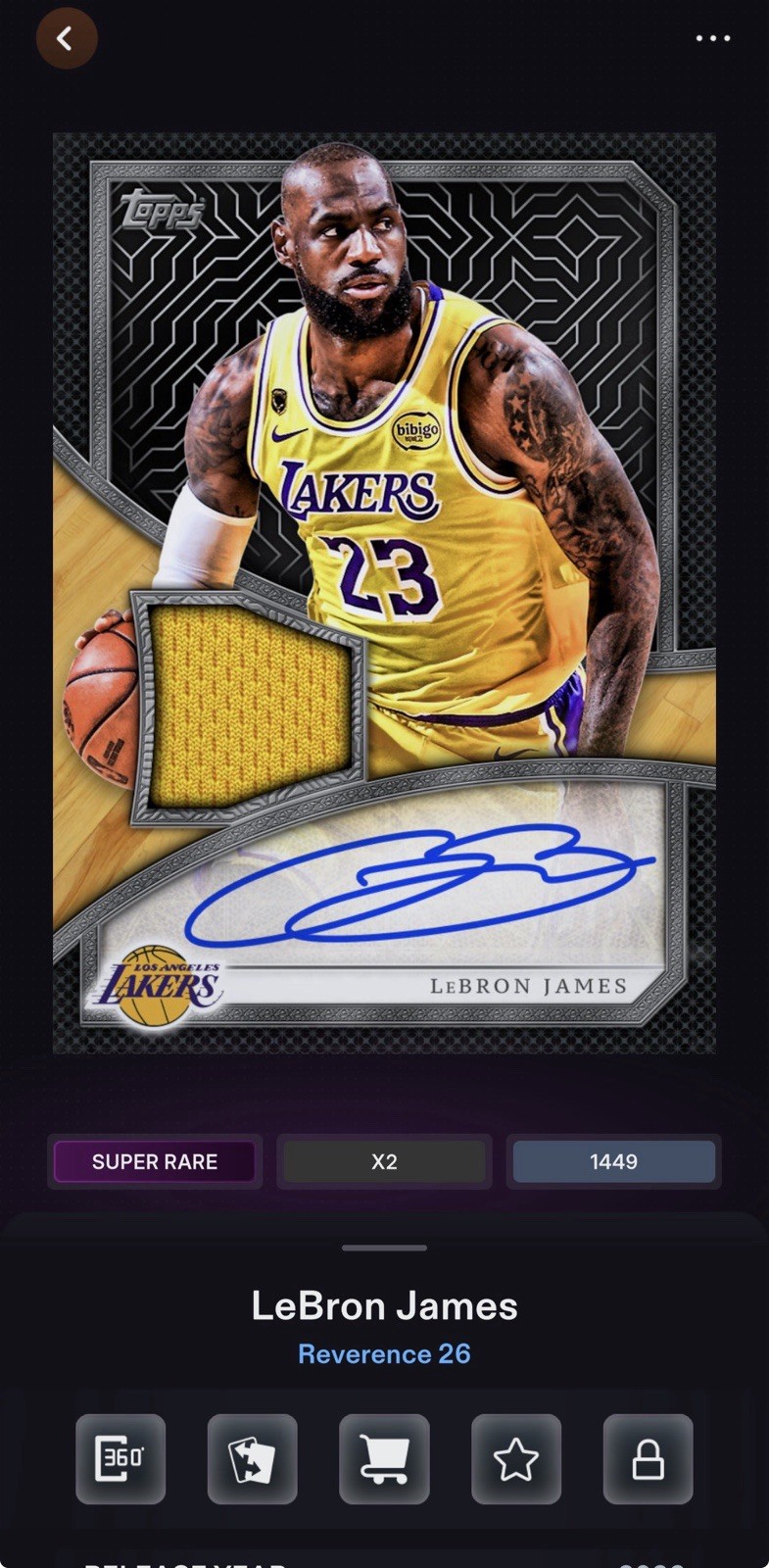 LeBron James NBA Collect Topps Reverence Silver Sig 26 Super Rare Digital Card