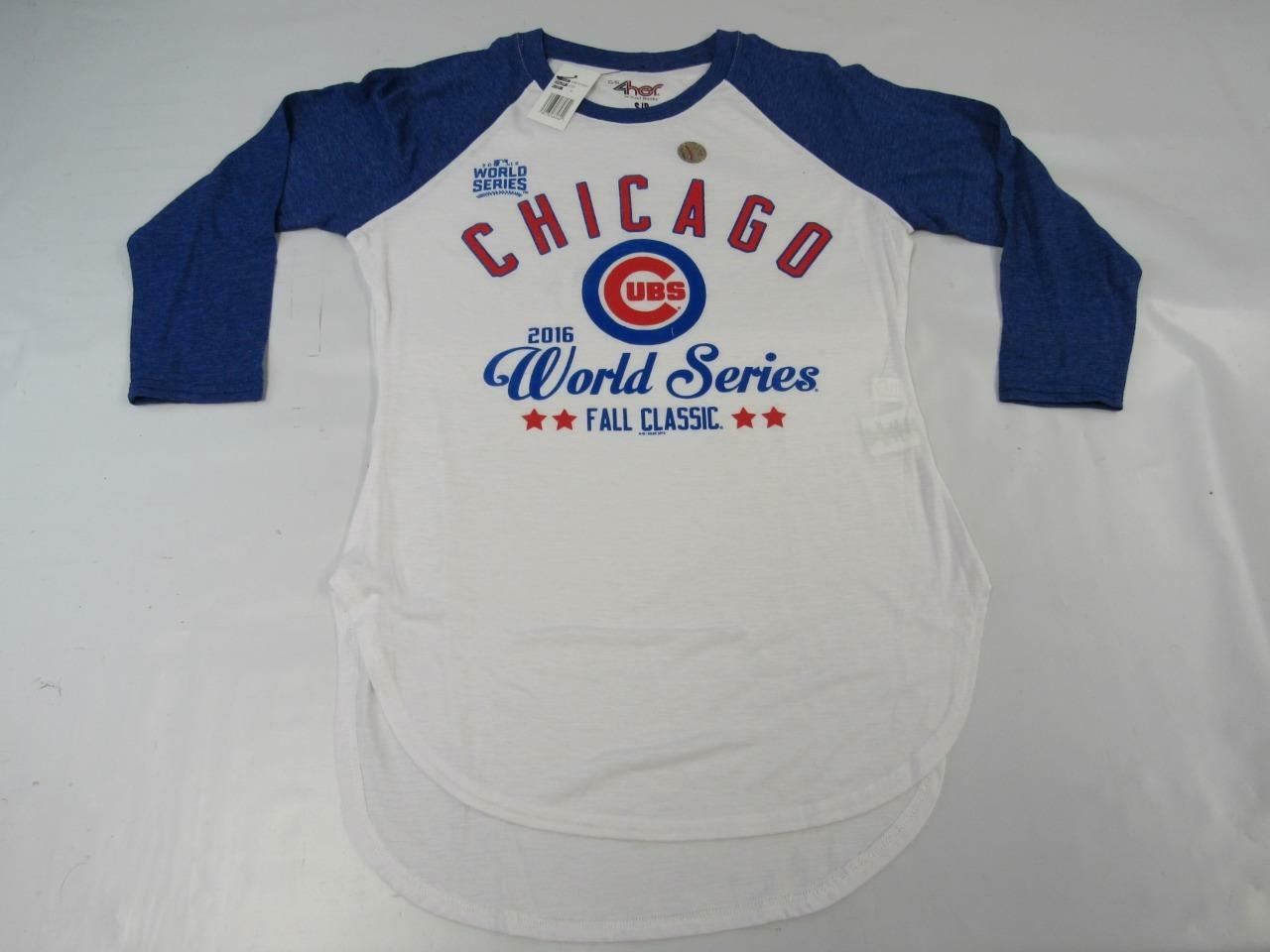 New 2016 World Series Champions Chicago Cubs Womens Sizes S-M-L-XL Raglan Shirt