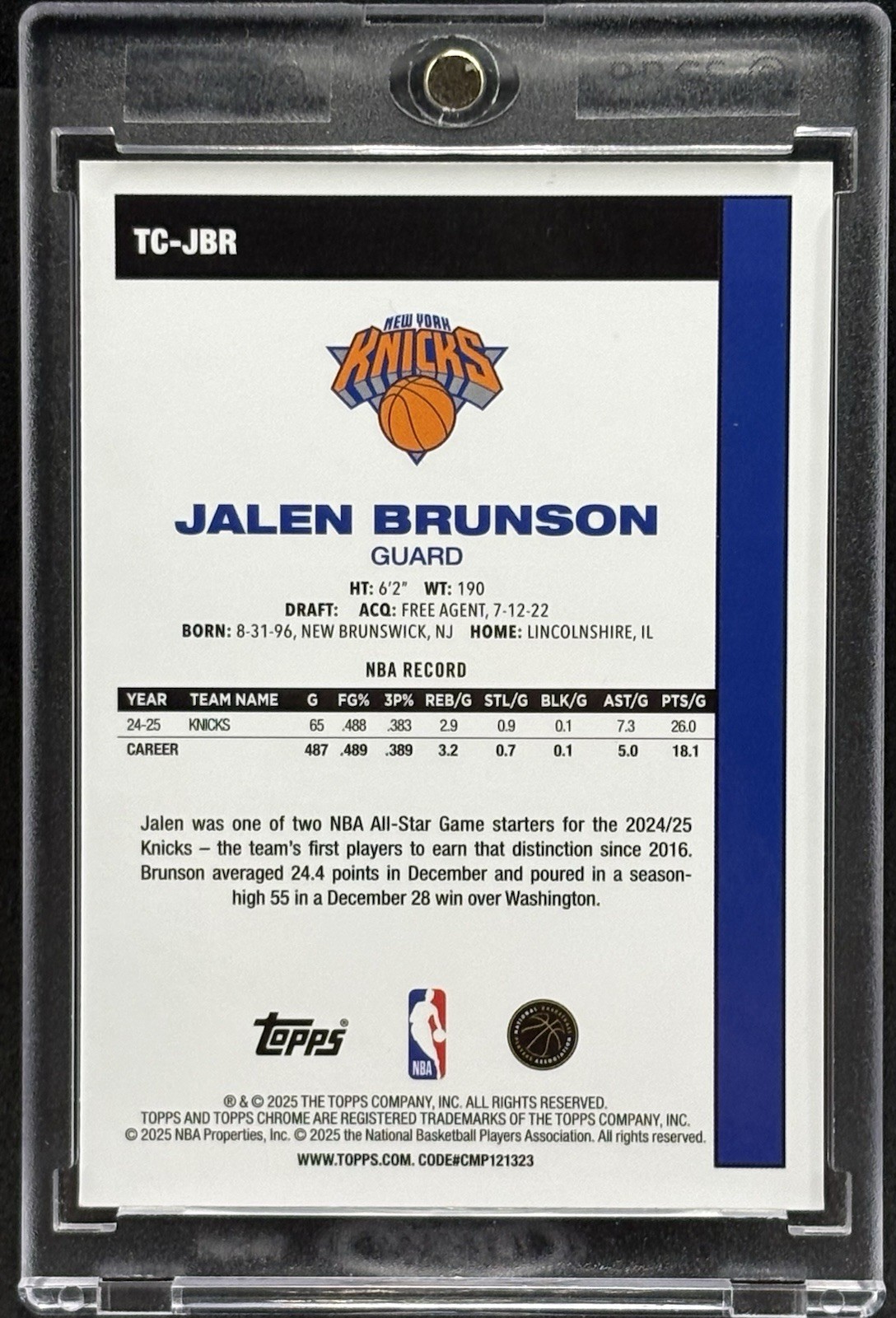 Jalen Brunson RARE MOJO REFRACTOR CARD TOPPS KNICKS MINT