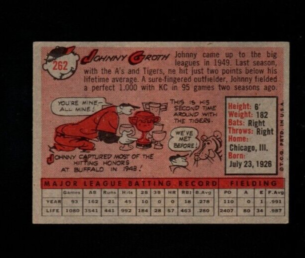 1958 Topps # 262 Johnny Groth Ex-Mt
