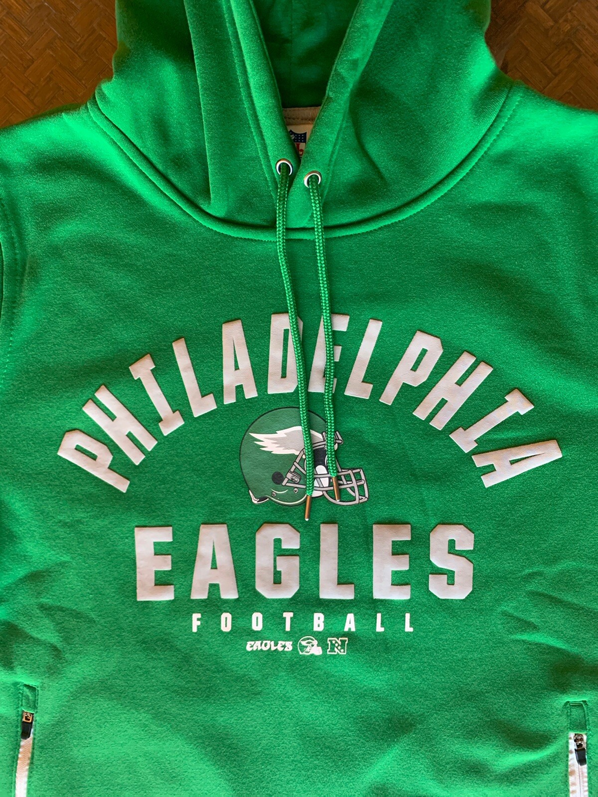 Philadelphia Eagles Retro KELLY GREEN NFL Sweatshirt Hoodie Zip Pockets-Mens L