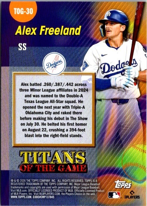 2026 Topps Series 2 TOG-30 Alex Freeland RC Los Angeles Dodgers Titans