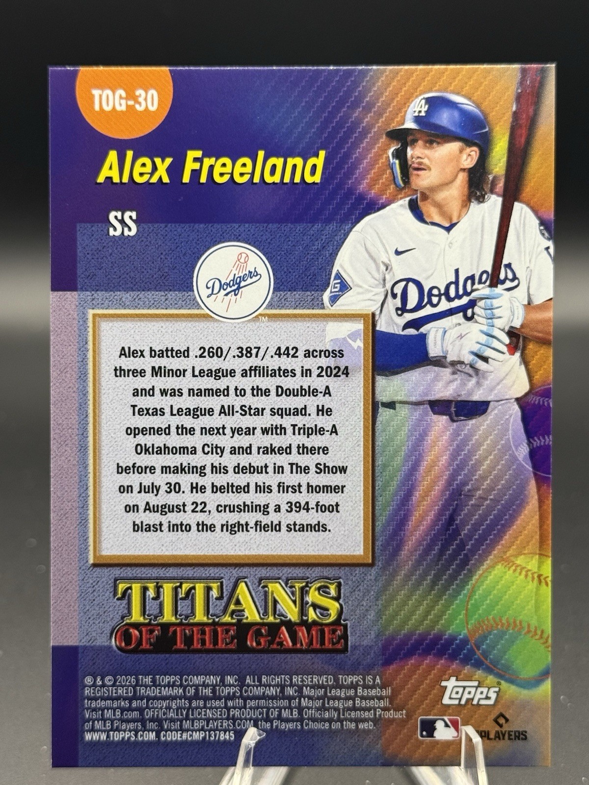Alex Freeland Titans Of The Game Rookie 2026 Topps Series 2 Card TOG-30 Dodgers