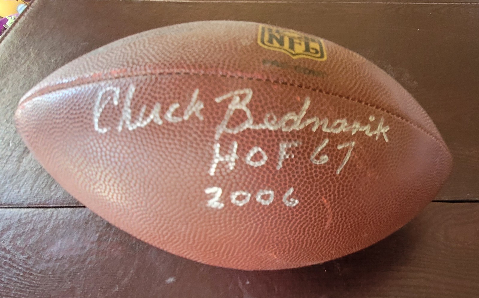Chuck Bednarik Autographed NFL WILSON Football Eagles 1949-62 HOF 67