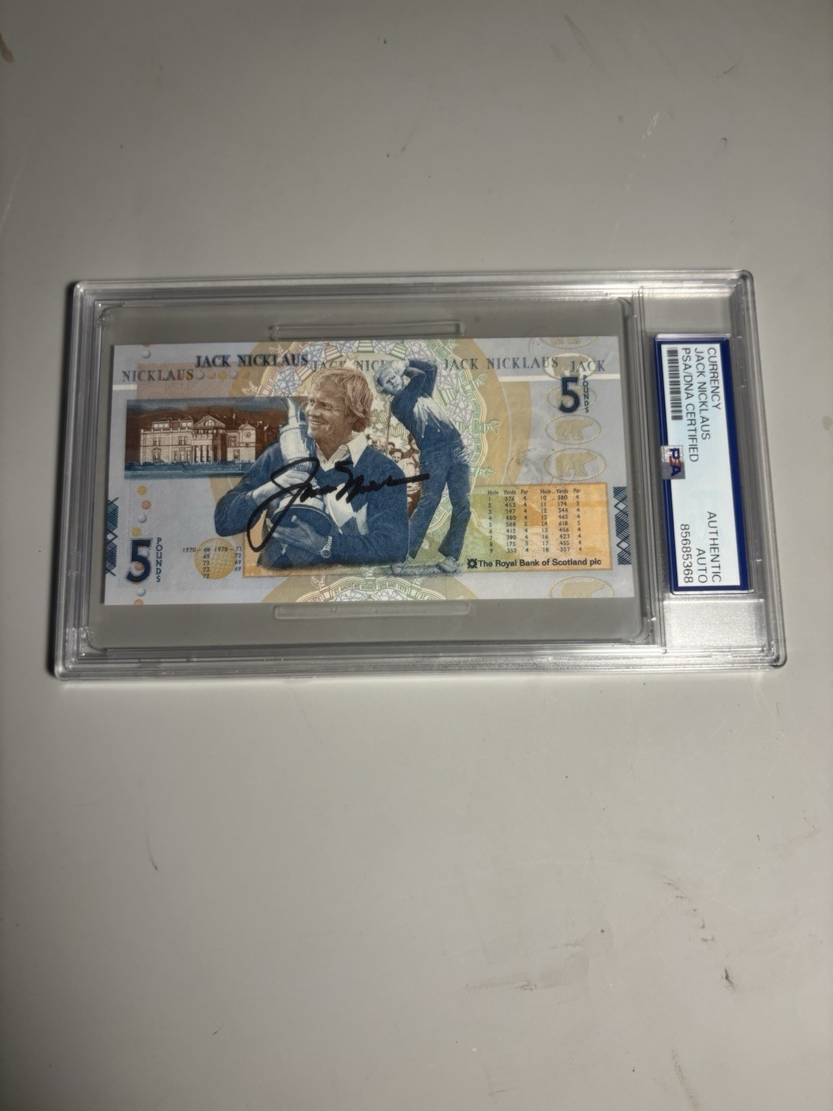 (1) JACK NICKLAUS SIGNED BRITISH OPEN 5 POUND NOTE PSA/DNA AUTHENTIC