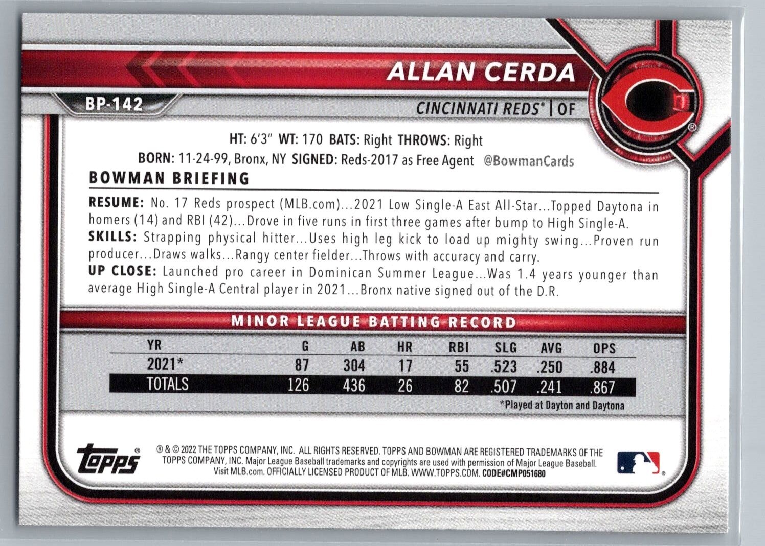 2022 Bowman Allan Cerda 1st Bowman Mega Box #BP-142 Paper