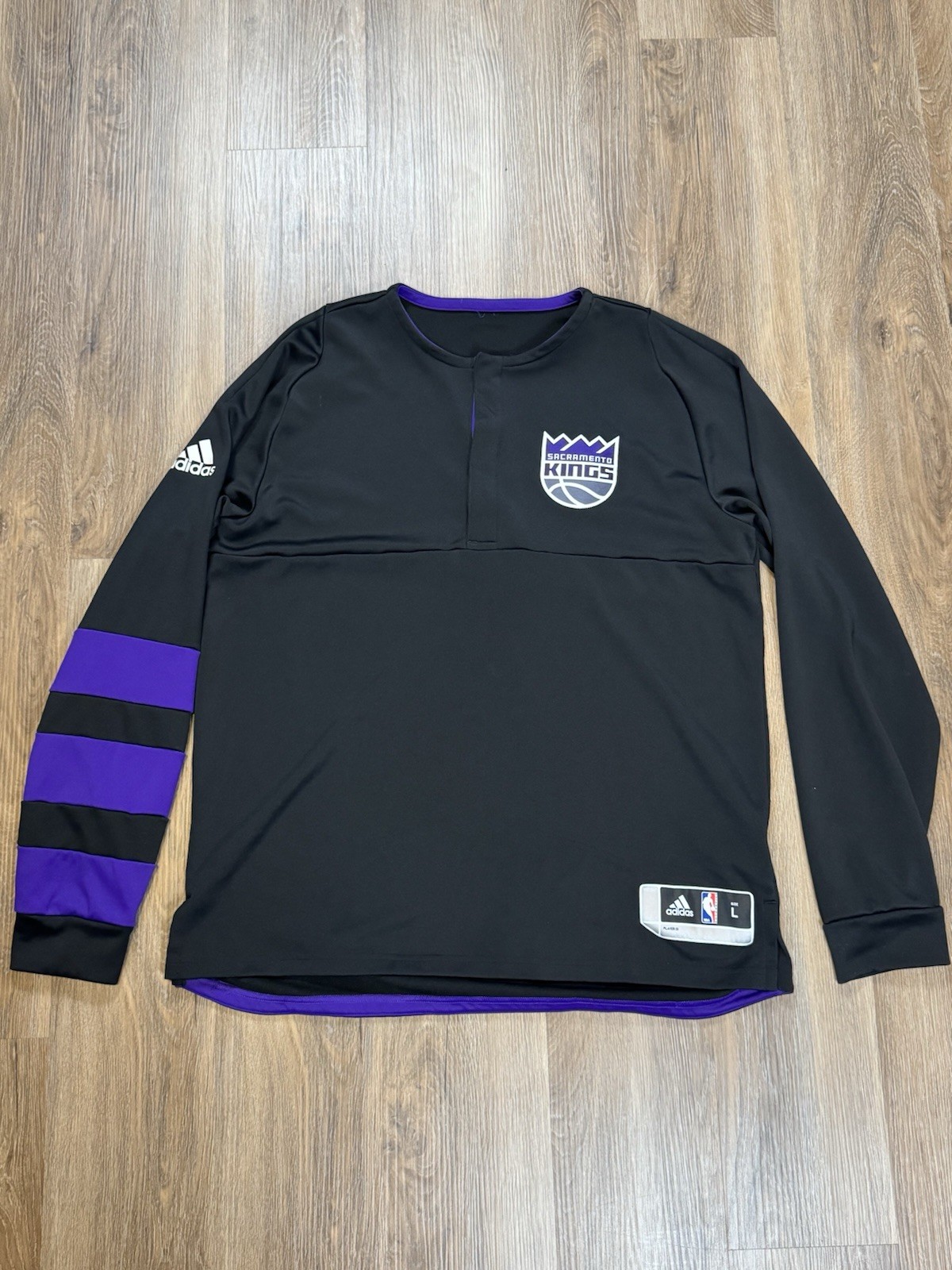 Adidas Sacramento Kings Warm-Up Shirt Mens Large NBA Player ID Long Sleeve 2016