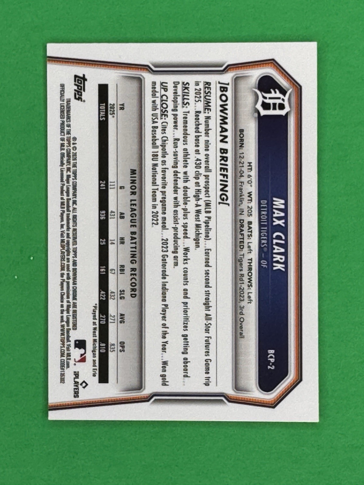 Bowman 2026 Max Clark #BCP-2 Green Xfractor 22/99
