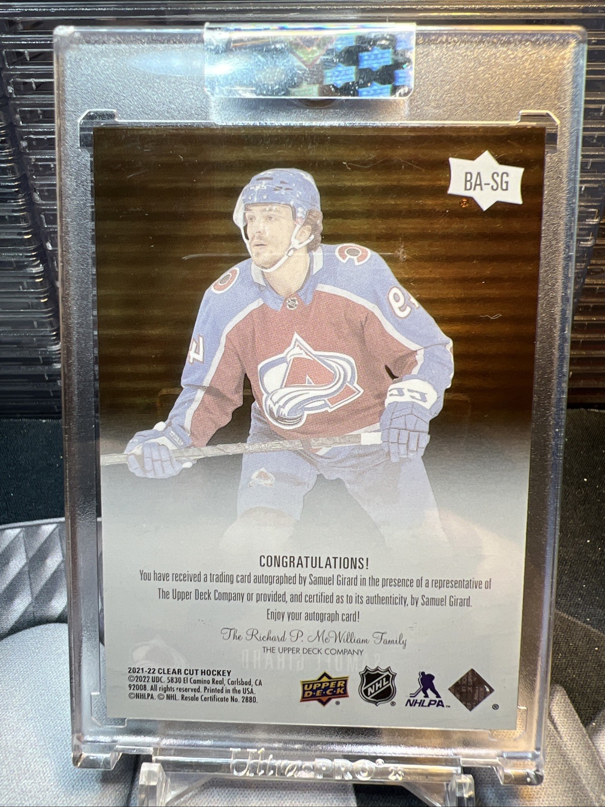 2021-22 Upper Deck Clear Cut Black and Amber Autographs Samuel Girard