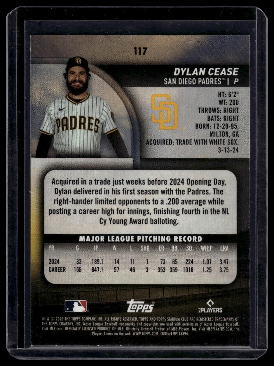 2025 Stadium Club #117 Dylan Cease Green Foil #/199