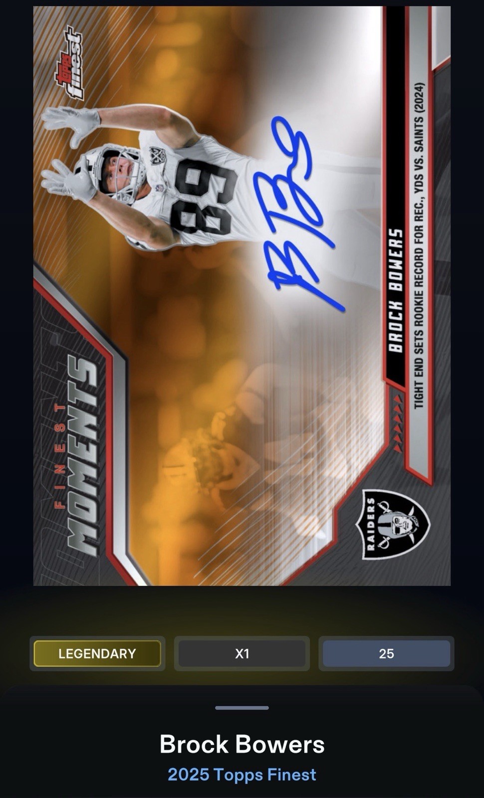 DIGITAL Topps NFL Collect – 2025 Topps Finest – Legendary /25 – Brock Bowers