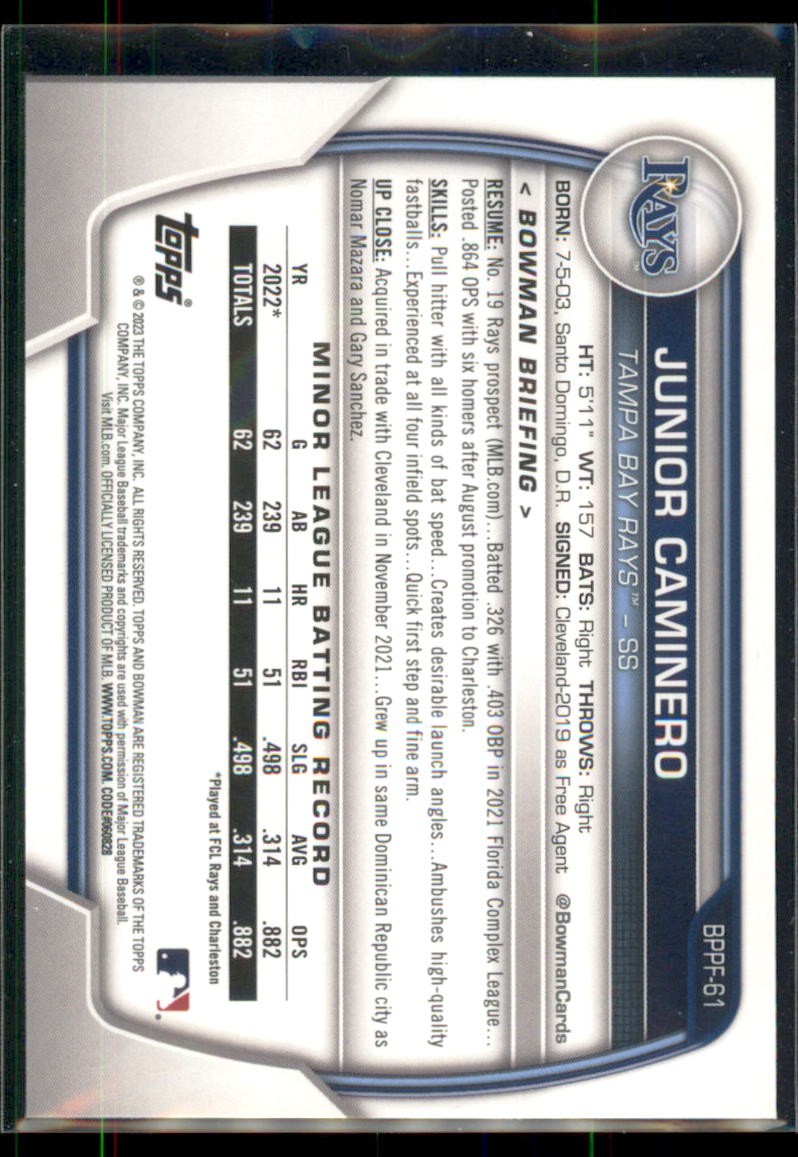 2023 Bowman 1st Edition Junior Caminero #BPPF-61 Tampa Bay Rays