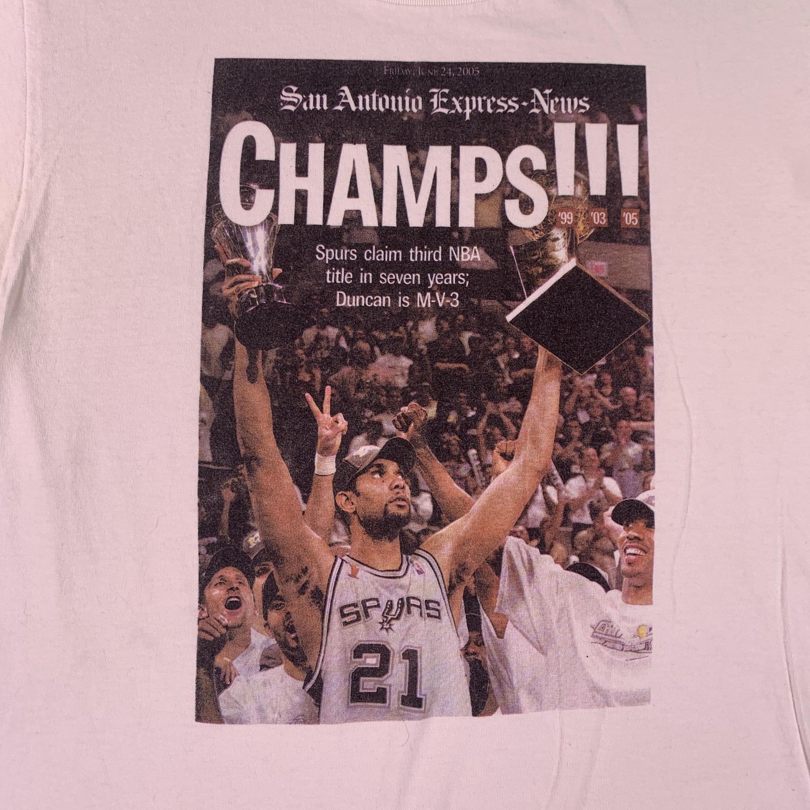 Vintage San Antonio Spurs Shirt Mens Large White NBA Fruit Of The Loom Champs