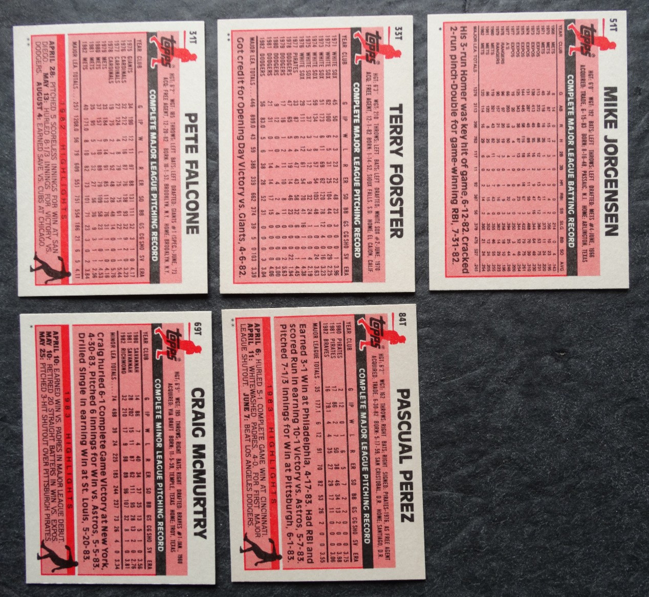 1983 Topps Traded Atlanta Braves Team Set of 5 Baseball Cards