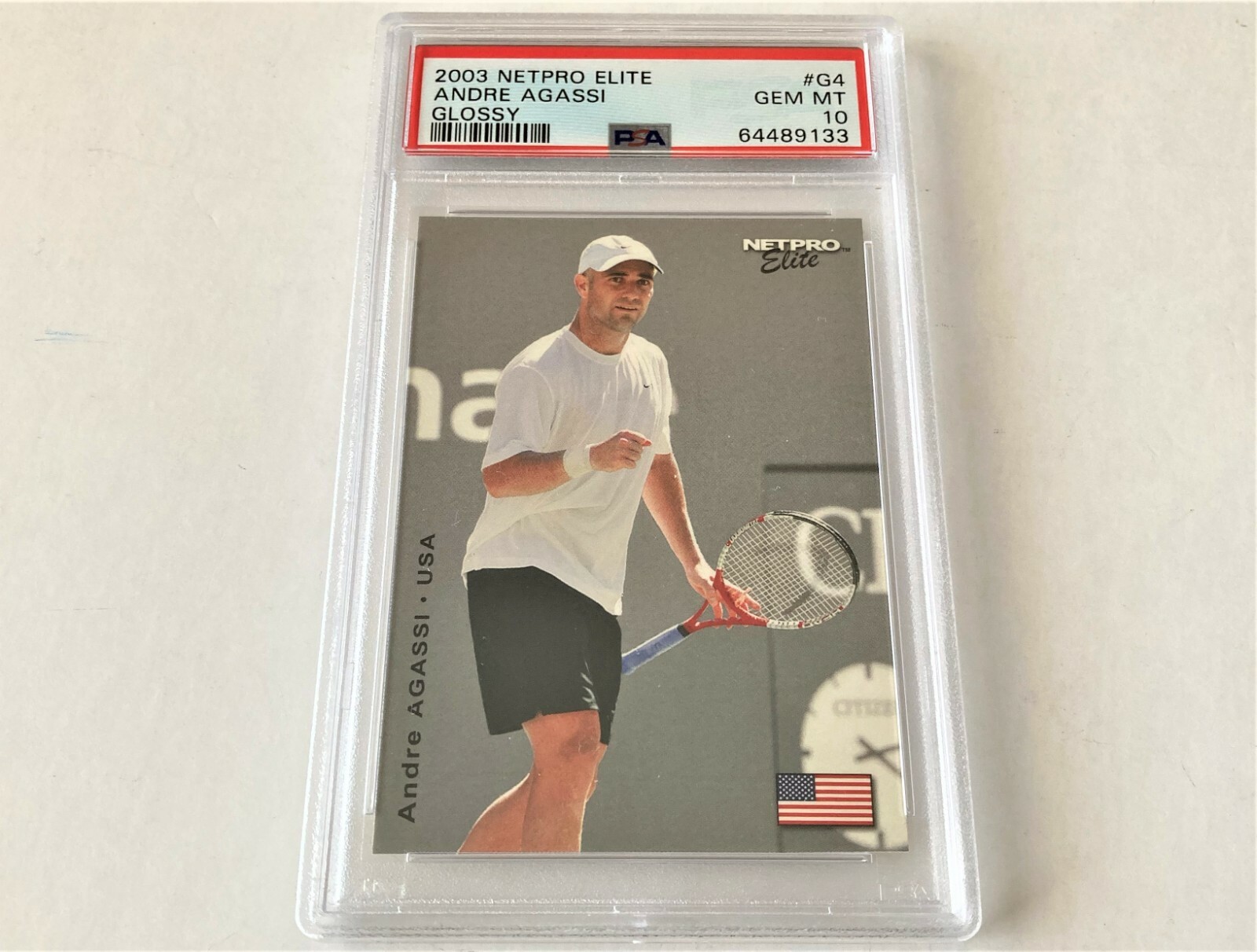 2003 NETPRO ELITE GLOSSY ANDRE AGASSI #G4 /100 PSA 10 SUPER RARE LOW POP
