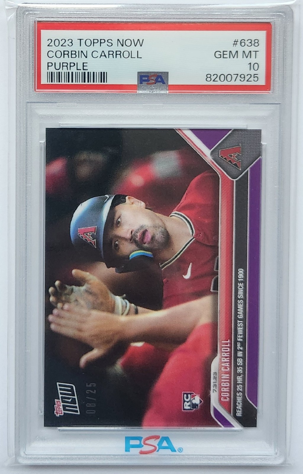 2023 Topps Now #638 Corbin Carroll PURPLE Rookie Card 08/25 PSA 10