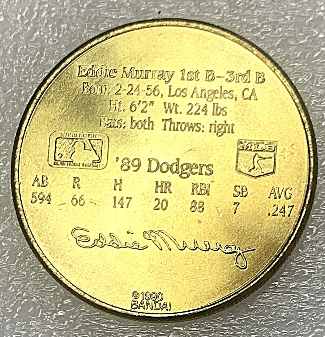 1990 Eddie Murray Medal – Los Angeles Dodgers – Bondai – 1989 Stats – 32MM – 14