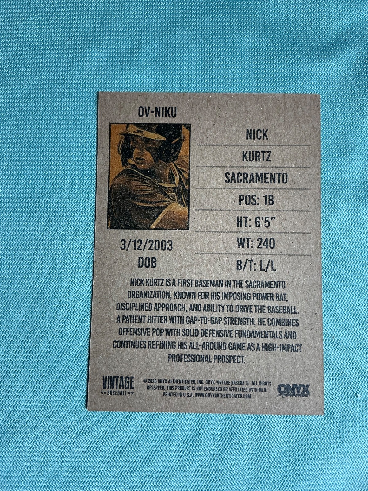 2026 Onyx Baseball Nick Kurtz Base Card Oakland Athletics