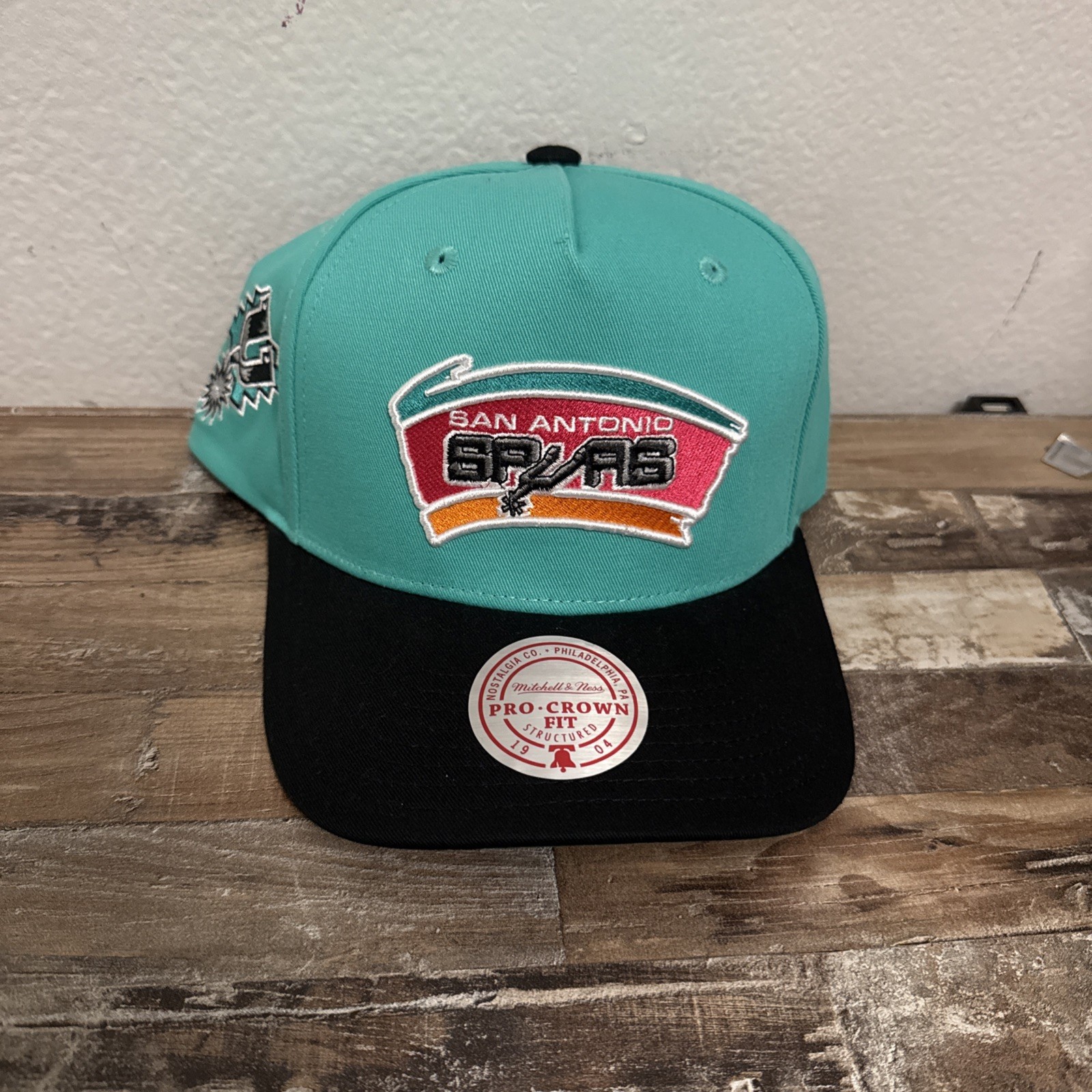 San Antonio Spurs Mitchell & Ness Pro Crown Snapback Teal Black Hat NBA