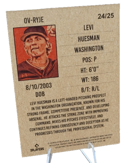 LEVI HUESMAN 24/25 RED 2026 ONYX AUTHENTICATED VINTAGE BASEBALL NO. OV-RYJE