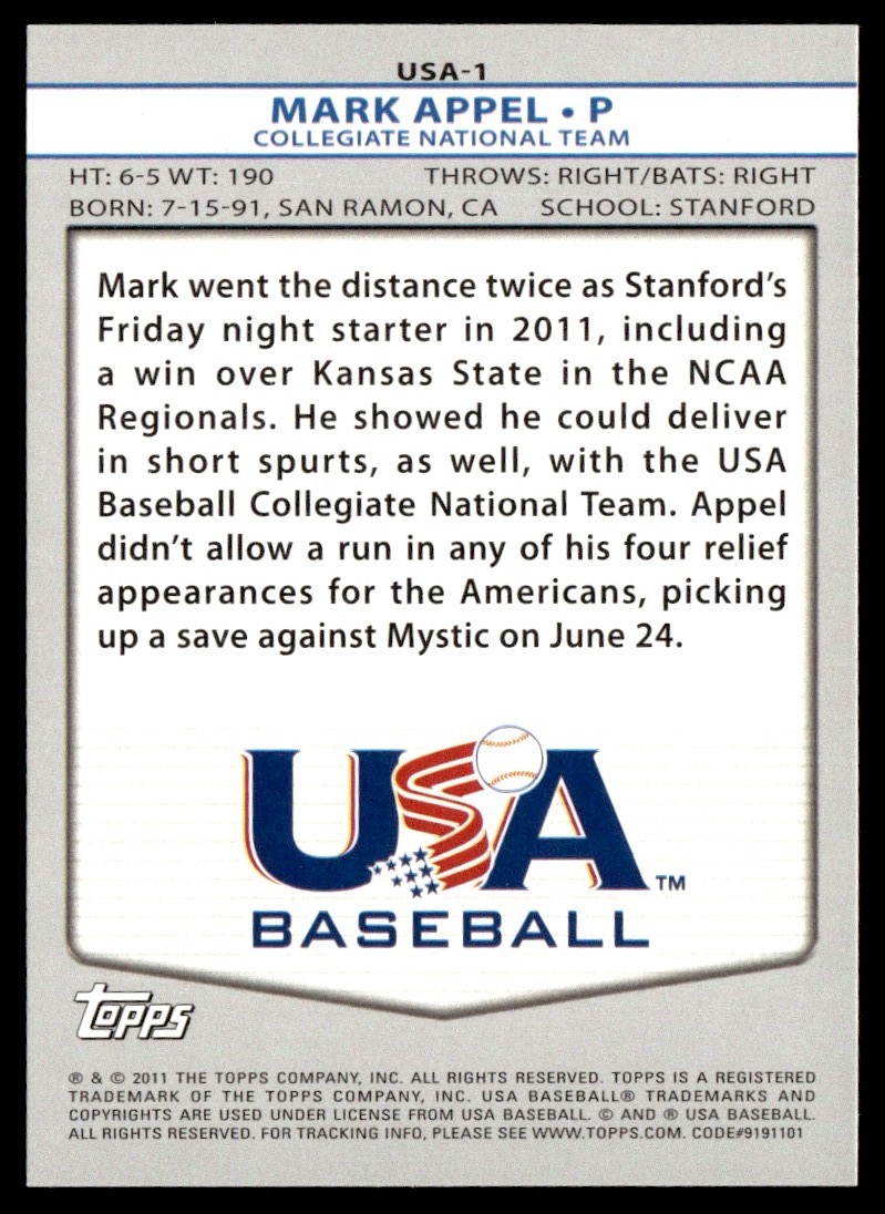 2011 Topps USA Baseball Mark Appel Rookie USA #USA-1