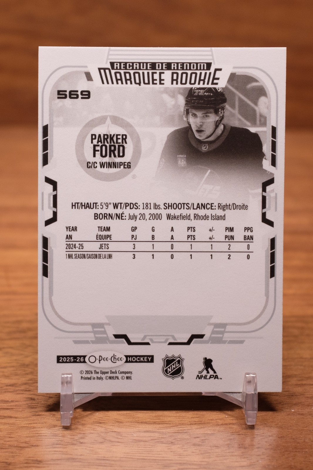 2025-26 OPC Marquee Rookie #569 Parker Ford – Winnipeg Jets