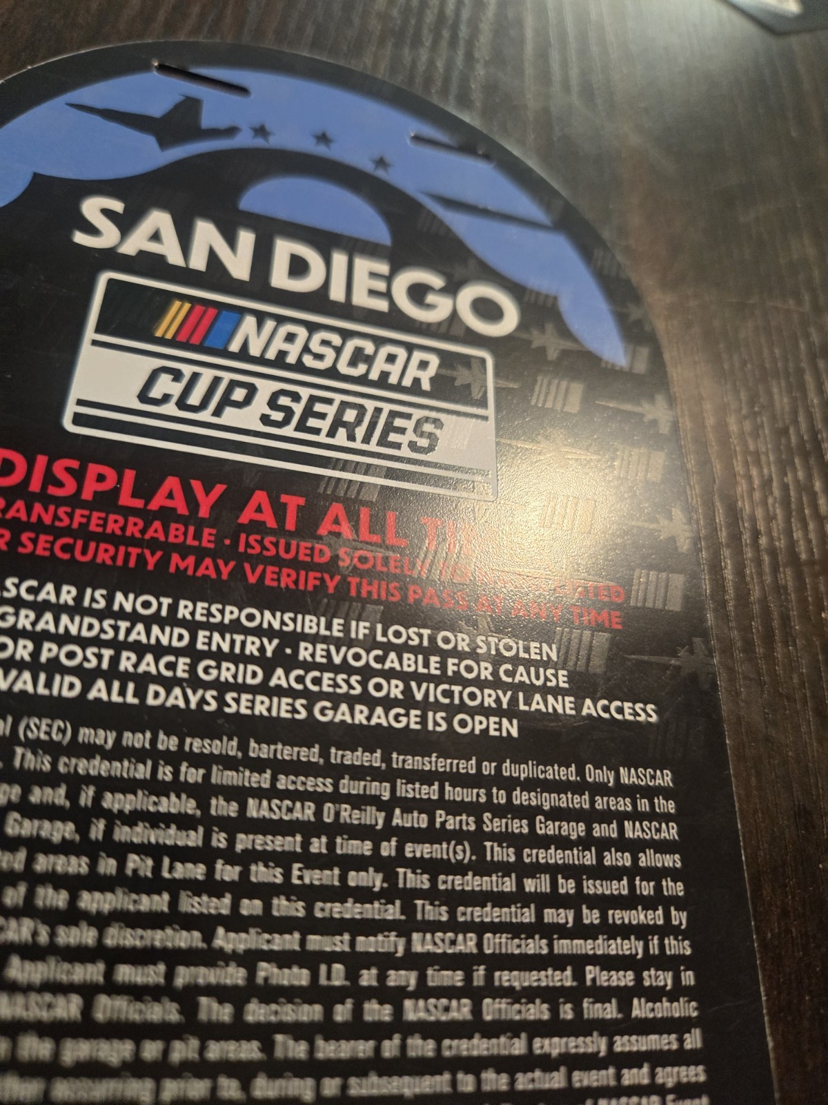 San Diego/Coronado NASCAR Cup Series Garage & Pits Pass June 2026- No Name/Blank