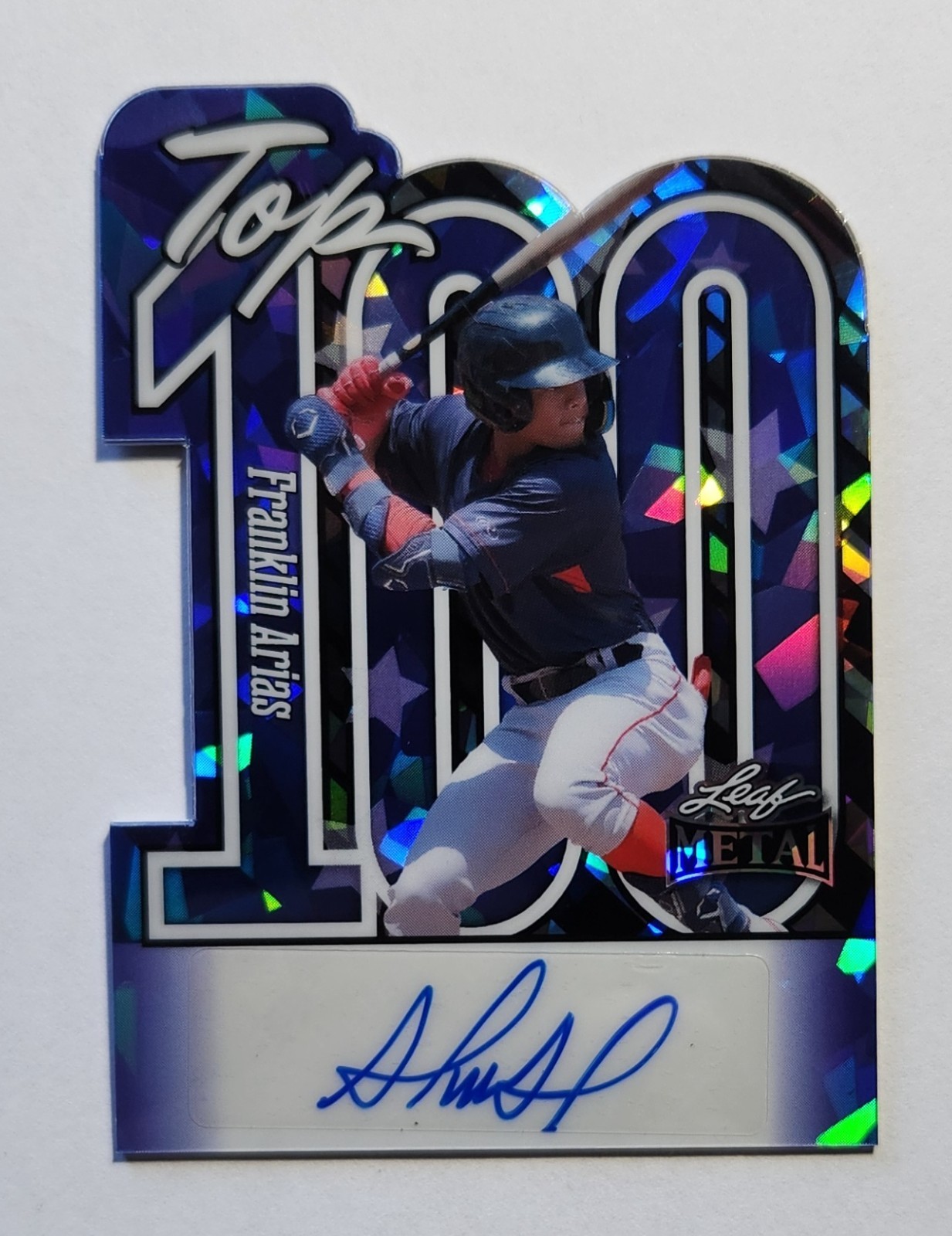 2025 Leaf Metal Franklin Arias Crystal Blue Top 100 RC AU SN/15 Red Sox