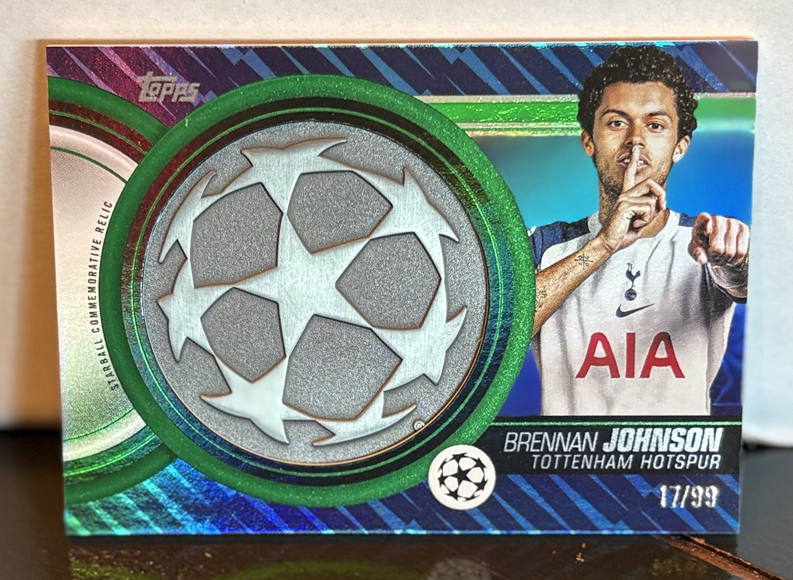 Topps 2025-26 UEFA Brennan Johnson Tottenham Starball Green Relic Serial 17/99