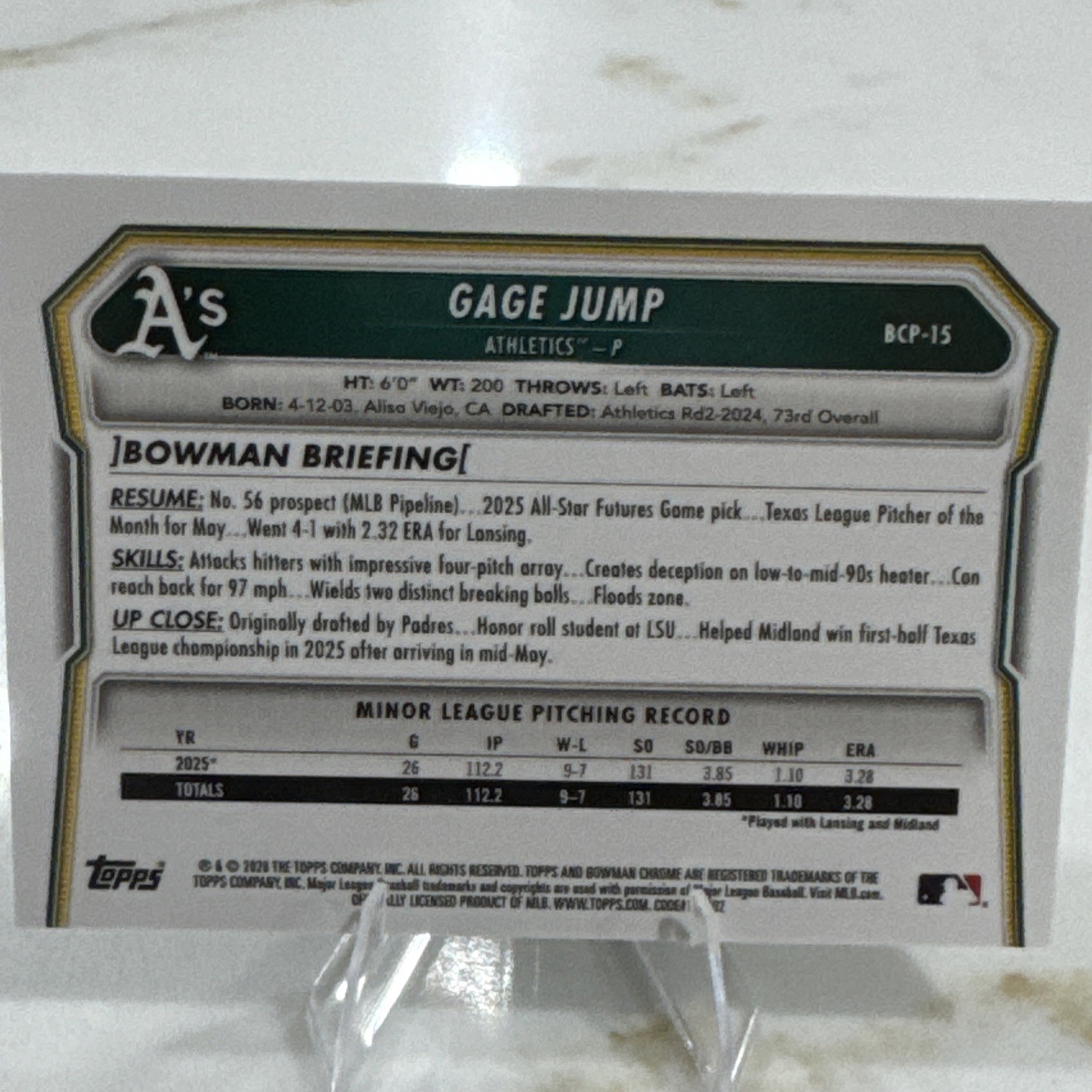 2026 Bowman Chrome Green Grass Gage Jump 77/99 Athletics