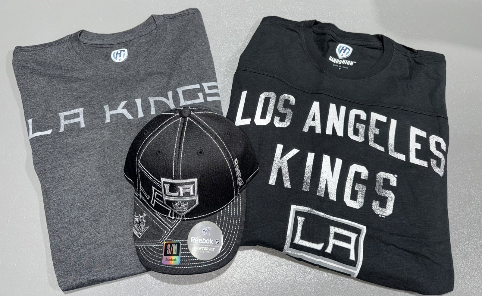 Combo Lot of 3 Men’s Los Angeles Kings Hands High Shirts XL & Fitted Hat S/M NWT