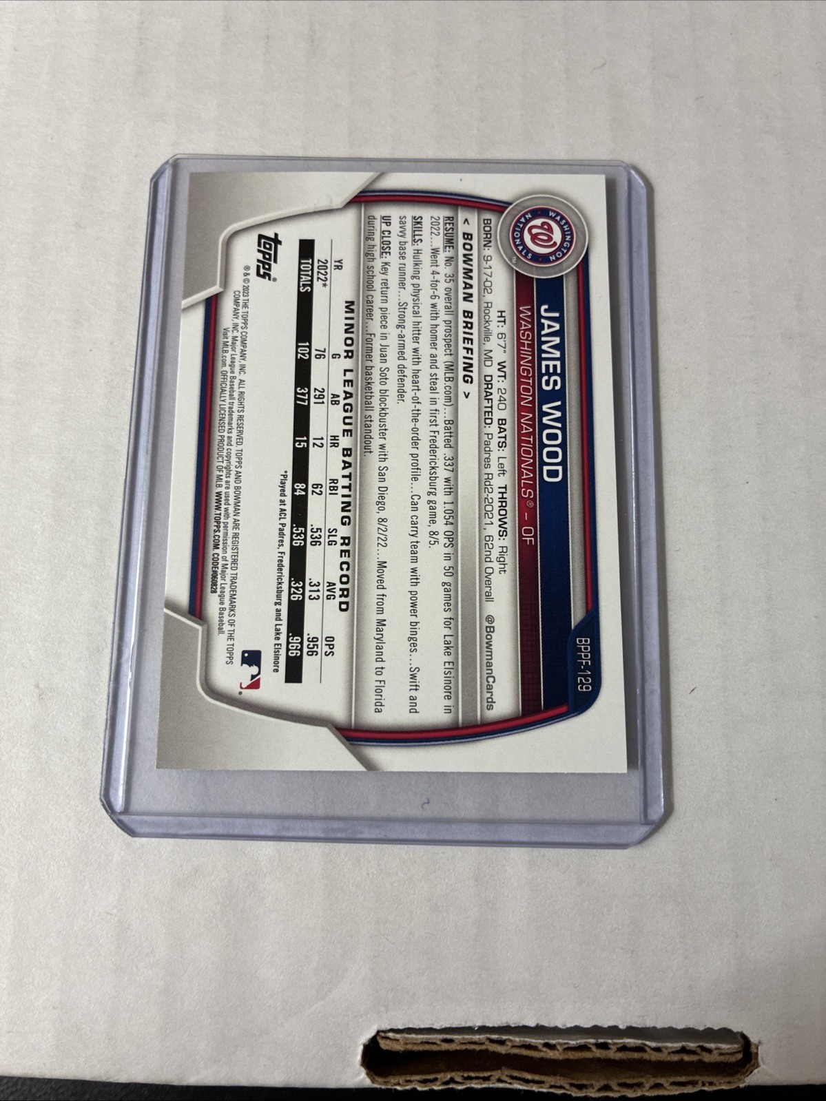 1st Edition- 2023 Bowman 1st Edition #BPPF-129- James Wood Rookie Rc Card