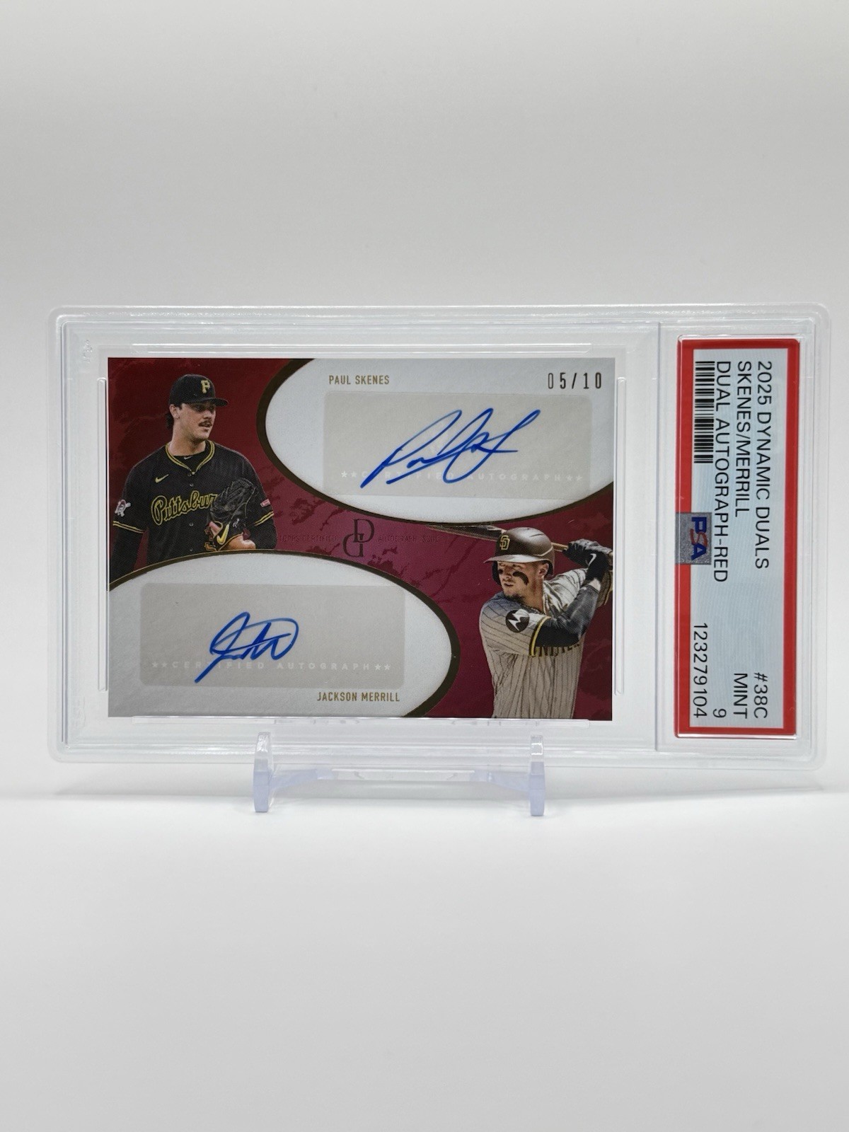 Paul Skenes & Jackson Merrill 2025 Topps Dynamic Duals Red Auto /10 PSA 9 #38C