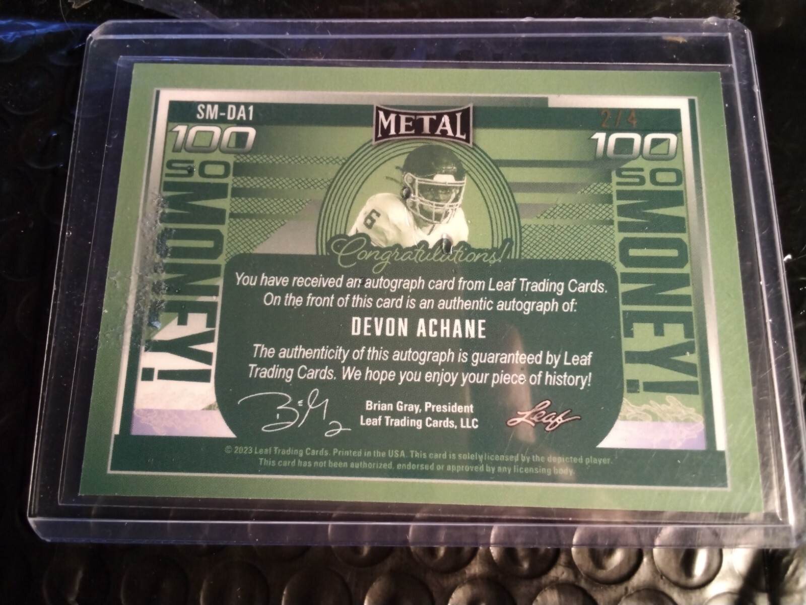 Devon Achane 2023 Leaf Metal So Money Auto /4, Dolphins Star RB