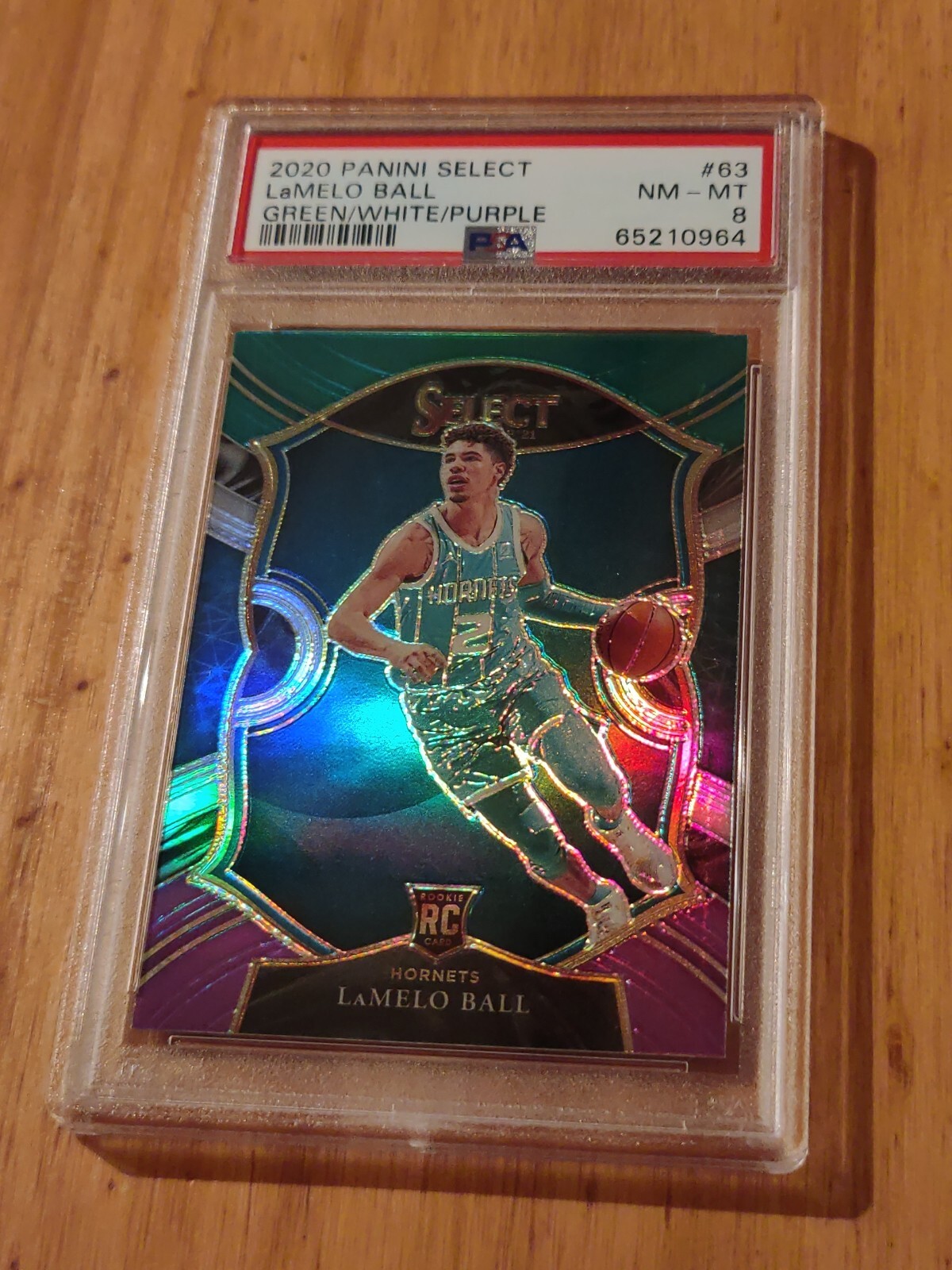 *BRAND NEW* 2020 Select #63 Green/White/Purple Prizm LaMelo Ball RC PSA 8 NM-MT