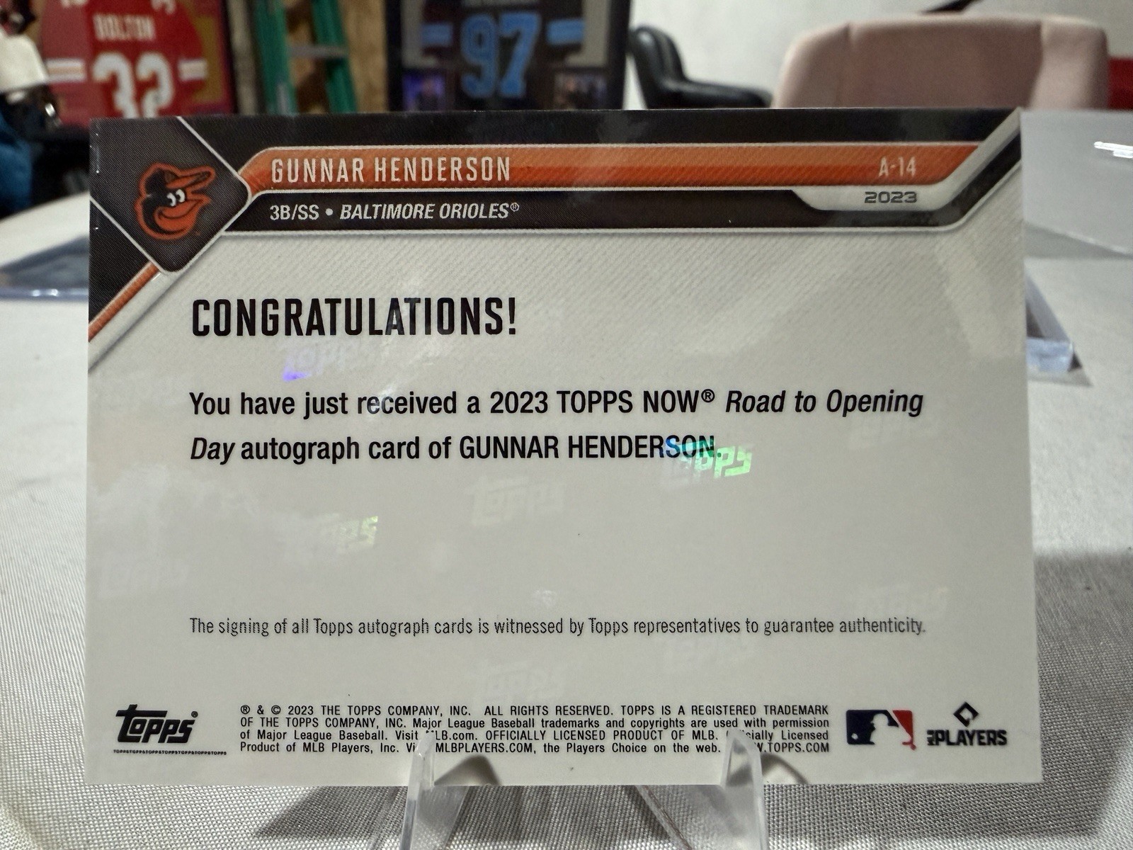 2023 Topps Now Road to Opening Day – Autographs Gunnar Henderson #A-14 Blue /49