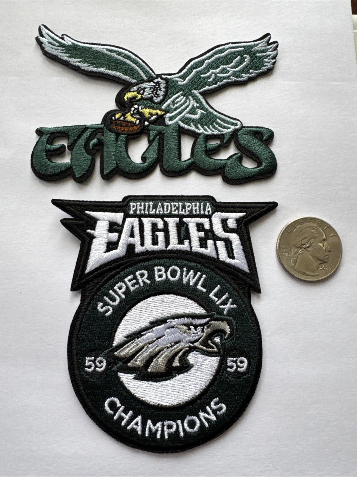 (2 ) Philadelphia Eagles Vintage Embroidered Iron On Patches Patch Lot 4” & 3.5