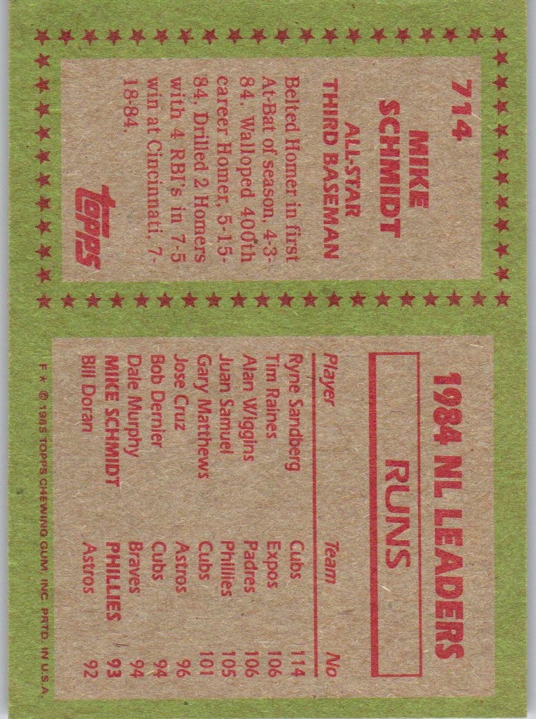 1985 Topps #714 Mike Schmidt