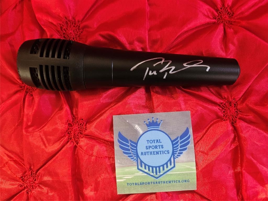 TOM BRADY HAND SIGNED AUTOGRAPHED MICROPHONE MIC FOOTBALL LEGEND GOAT W/ COA