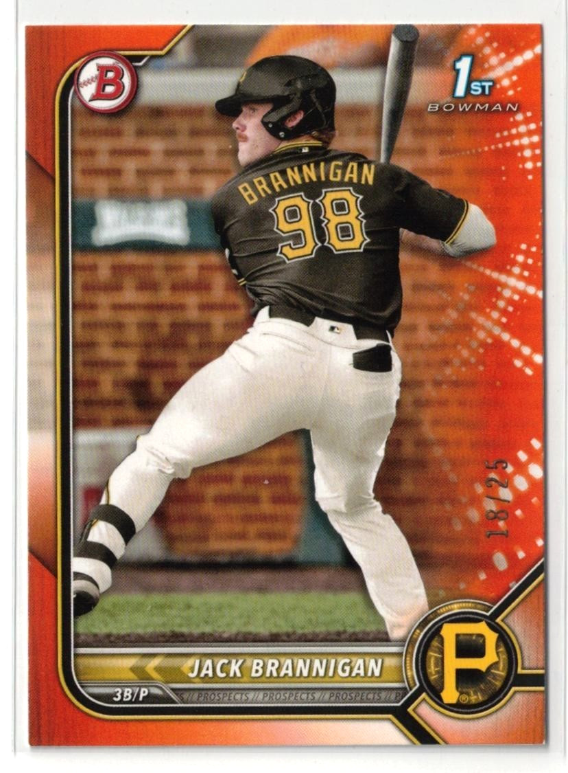 2022 1st Bowman Draft Paper ORANGE RC Jack Brannigan #BD-154! Pirates Rookie /25