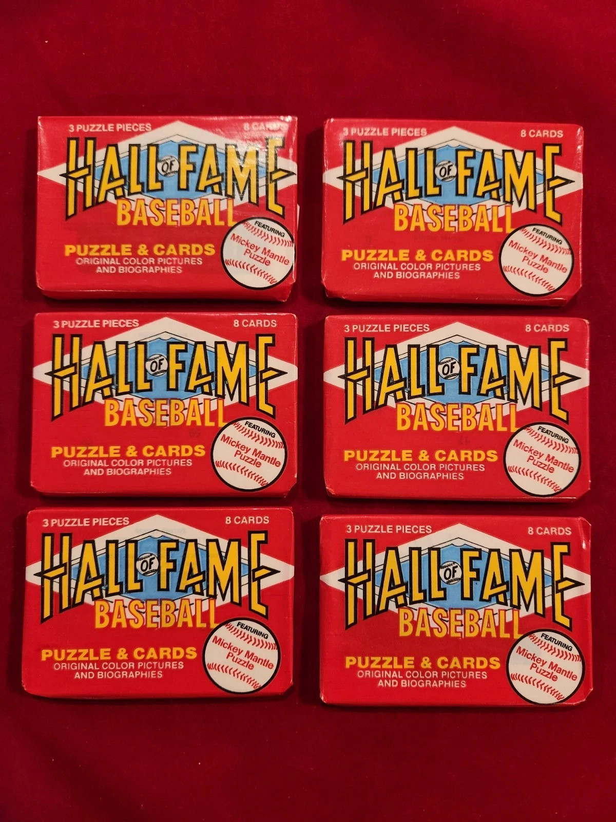 1983 DONRUSS Hall of Fame Baseball Greats Mantle Puzzle ~ 6 Unopened Wax Packs