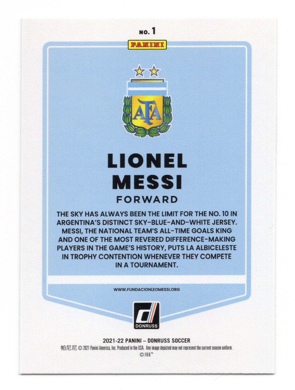 2021-22 Panini Donruss Soccer Lionel Messi NM #1 Road to FIFA World Cup