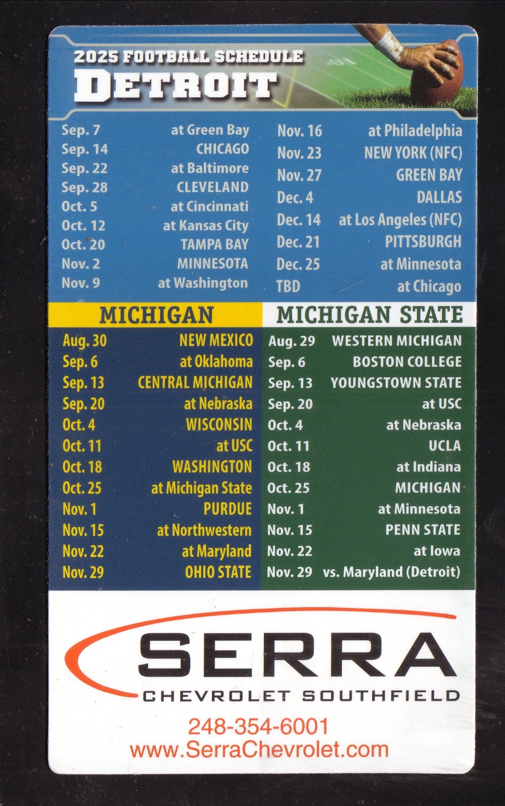 2025 Detroit Lions Wolverines Spartans Magnet Schedule Serra Chevrolet