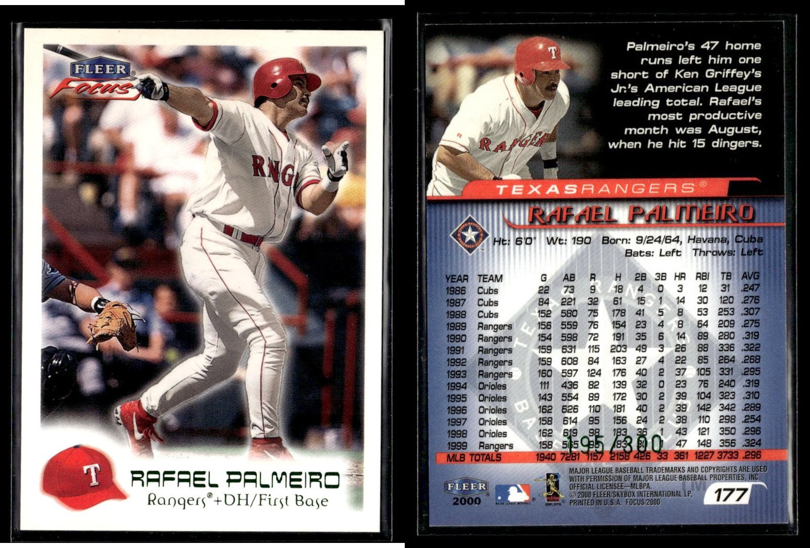 2000 Fleer Focus RAFAEL PALMEIRO #177 Masterpiece Mania Green /300
