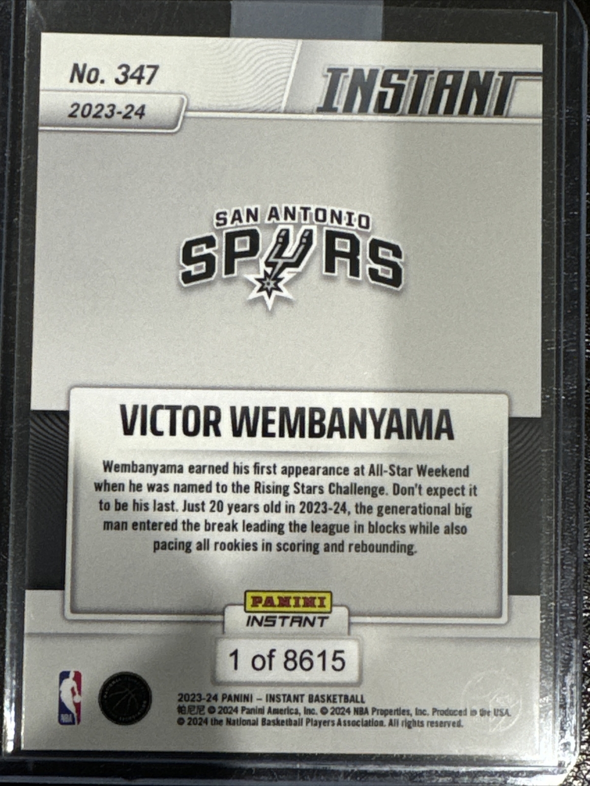 2023-24 Panini Instant Victor Wembanyama #347 RC 1/8615 NBA RISING STARS