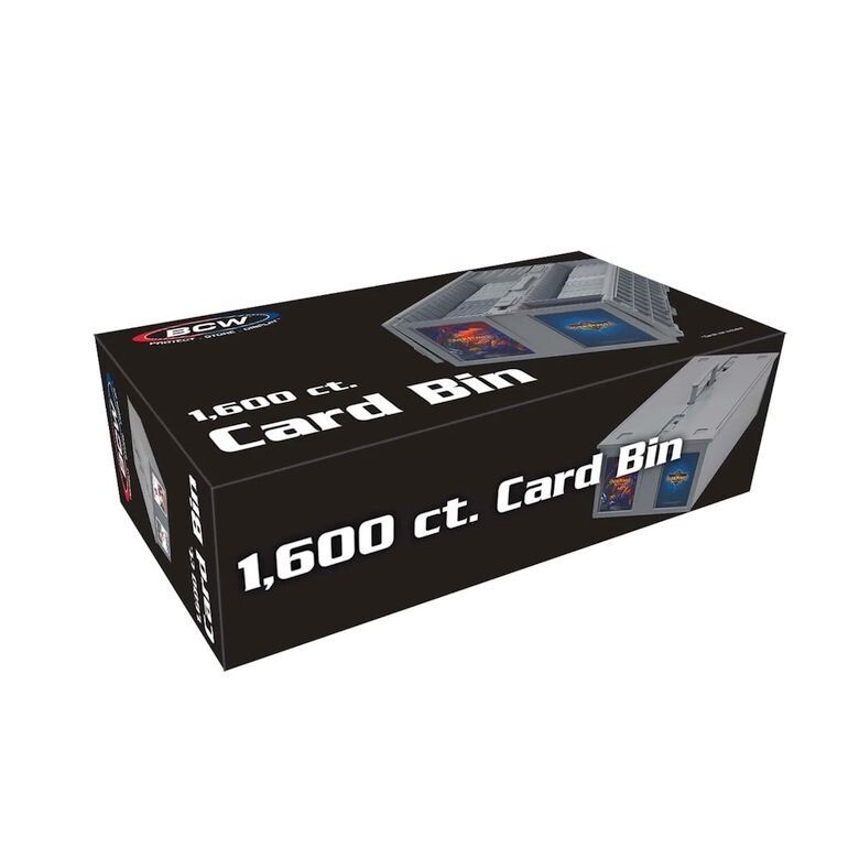 BCW 1600 Count Gray Plastic 2-Row Collectible Trading Card Bin with Hinged Lid