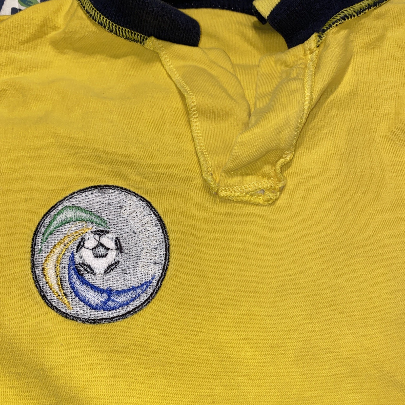 New York Cosmos Retro Rep Football Soccer Toffs Mens Large Yellow Polo Shirt EUC