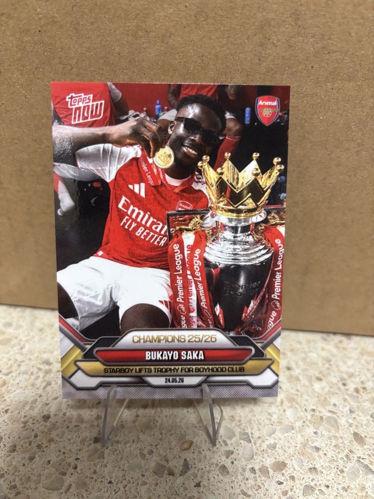 2026 Topps Now Bukayo Saka “Starboy Lifts Trophy For Boyhood Club” Arsenal #004